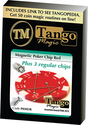 Magnetic Poker Chip Red  plus 3 regular chips (PK003R) by Tango Magic - Trick